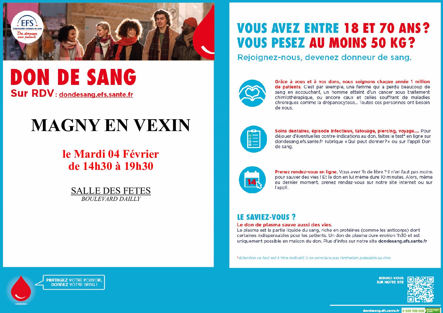 MAGNY EN VEXIN – Prochaine Collecte Don du Sang : Mardi 4 Février