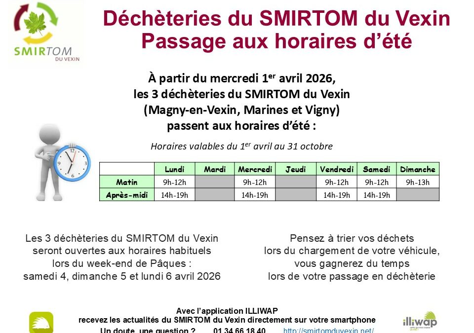 SMIRTOM du Vexin – Passage aux horaires d&rsquo;été