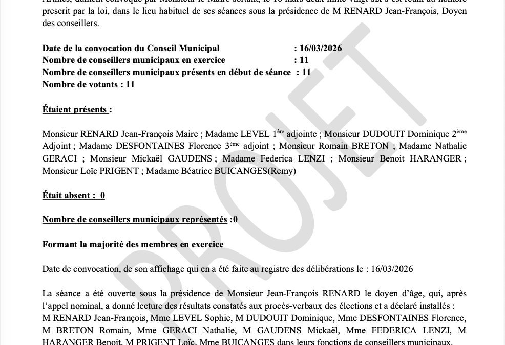Procès-verbal du Conseil Municipal du 21 mars 2026 — Version provisoire