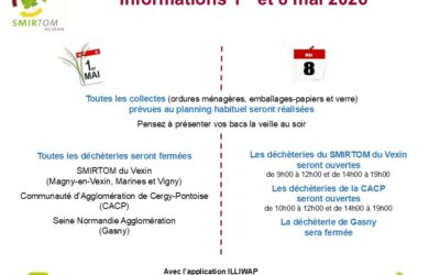 Collectes et déchèteries — Jours fériés des 1er et 8 mai 2026
