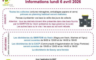 SMIRTOM du Vexin – Déchèteries & Collecte lundi de Pâques