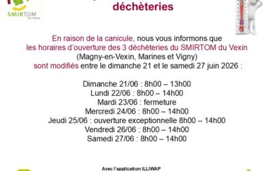 Adaptation des horaires des déchèteries semaine du 21 juin 2026