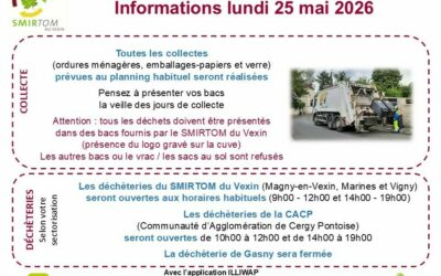 Collectes et déchèteries : horaires lundi 25 mai