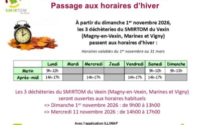 Déchèteries du SMIRTOM du Vexin : horaires d&rsquo;hiver